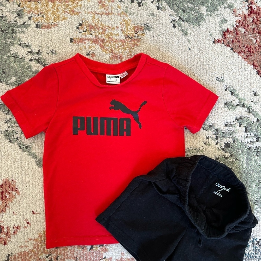 Puma Toddler Boy Red T-Shirt and Cat & Jack Black Sweat Shorts Set Size 3T - Picture 7 of 12